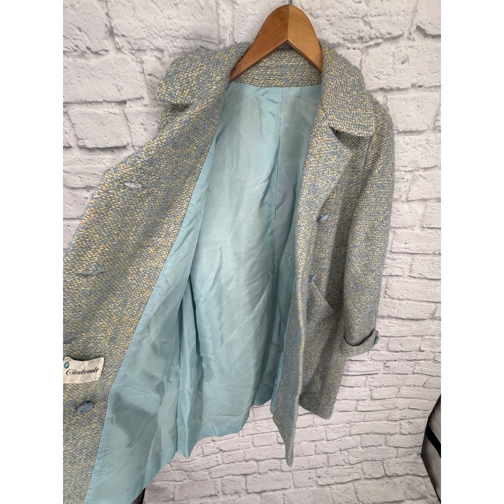 Vintage 50s 60s Glenbrooke Wool Tweed Blue Yellow ILGWU Union Swing Car Coat - Picture 9 of 15